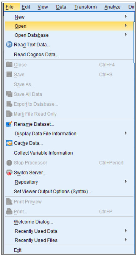 نرم‌افزار SPSS را باز کنید و از منوی اصلی گزینه File
