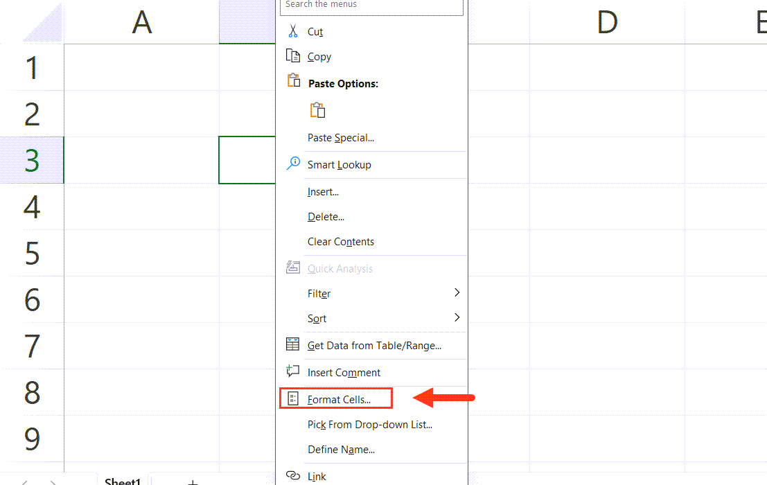 باز کردن پنجره Format Cells در نرم افزار اکسل Excel