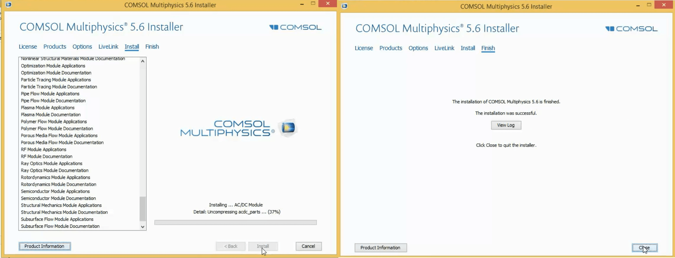 فرآیند نصب نرم‌افزار COMSOL با موفقیت به پایان رسیده