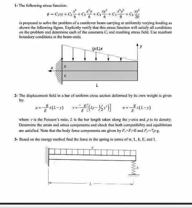 elasticity-theory-cantilever-stress-function-69615 question 2 تابع تنش کانتیلور، نظریه الاستیسیته، سوال ۶۹۶۱۵